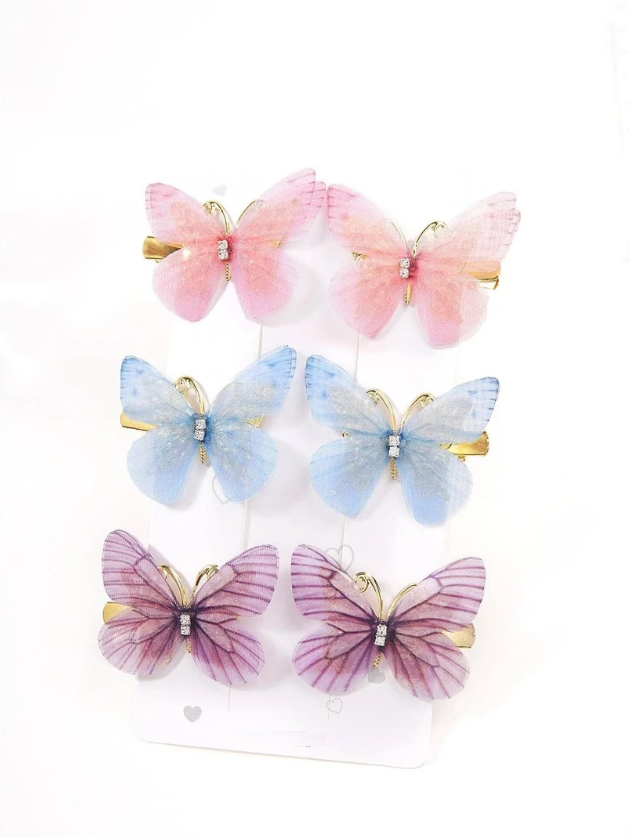 Kit 6 prendedores de cabelo borboletas organza 3D daminha noiva