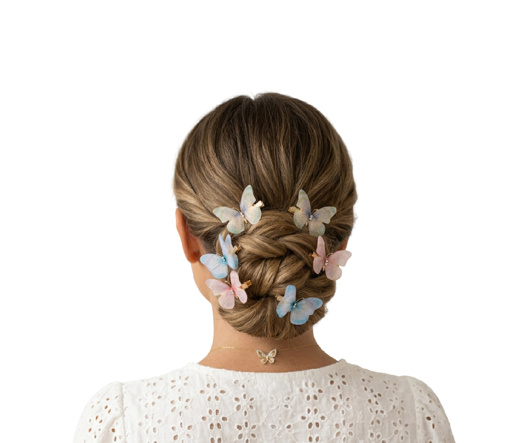 Kit 6 prendedores de cabelo borboletas organza 3D daminha noiva