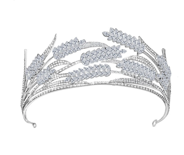 tiara coroa de noiva moderna ramos de trigo com cristais navete