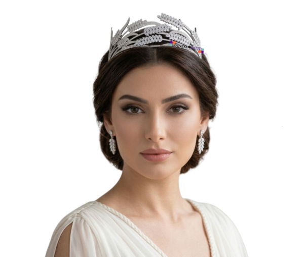 tiara coroa de noiva moderna ramos de trigo com cristais navete