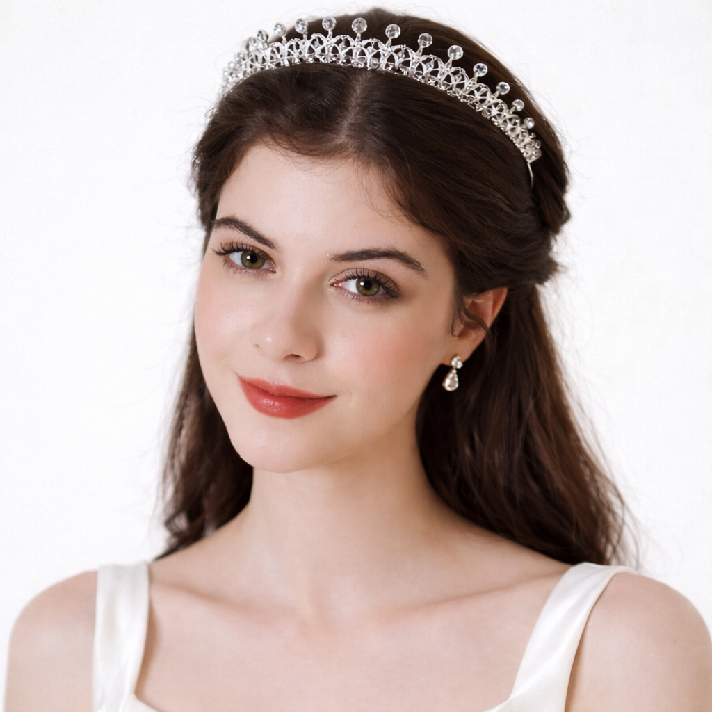 Coroa tiara de noiva princesa 3cm com cristais prateados