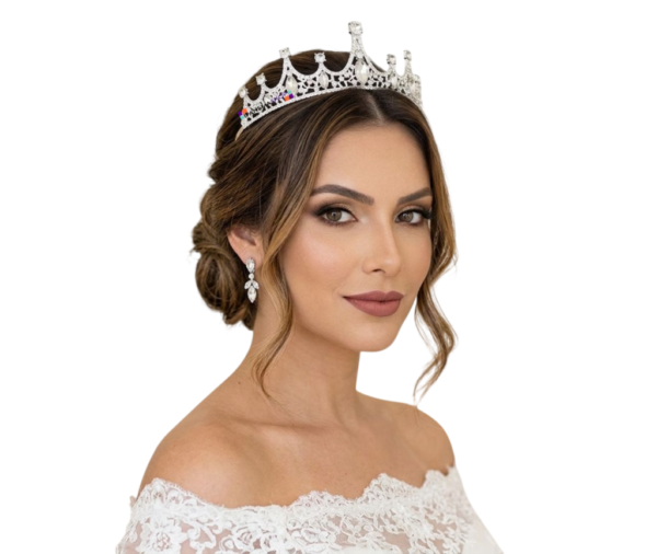 Coroa real de noiva e debutante com cristais grandes navete