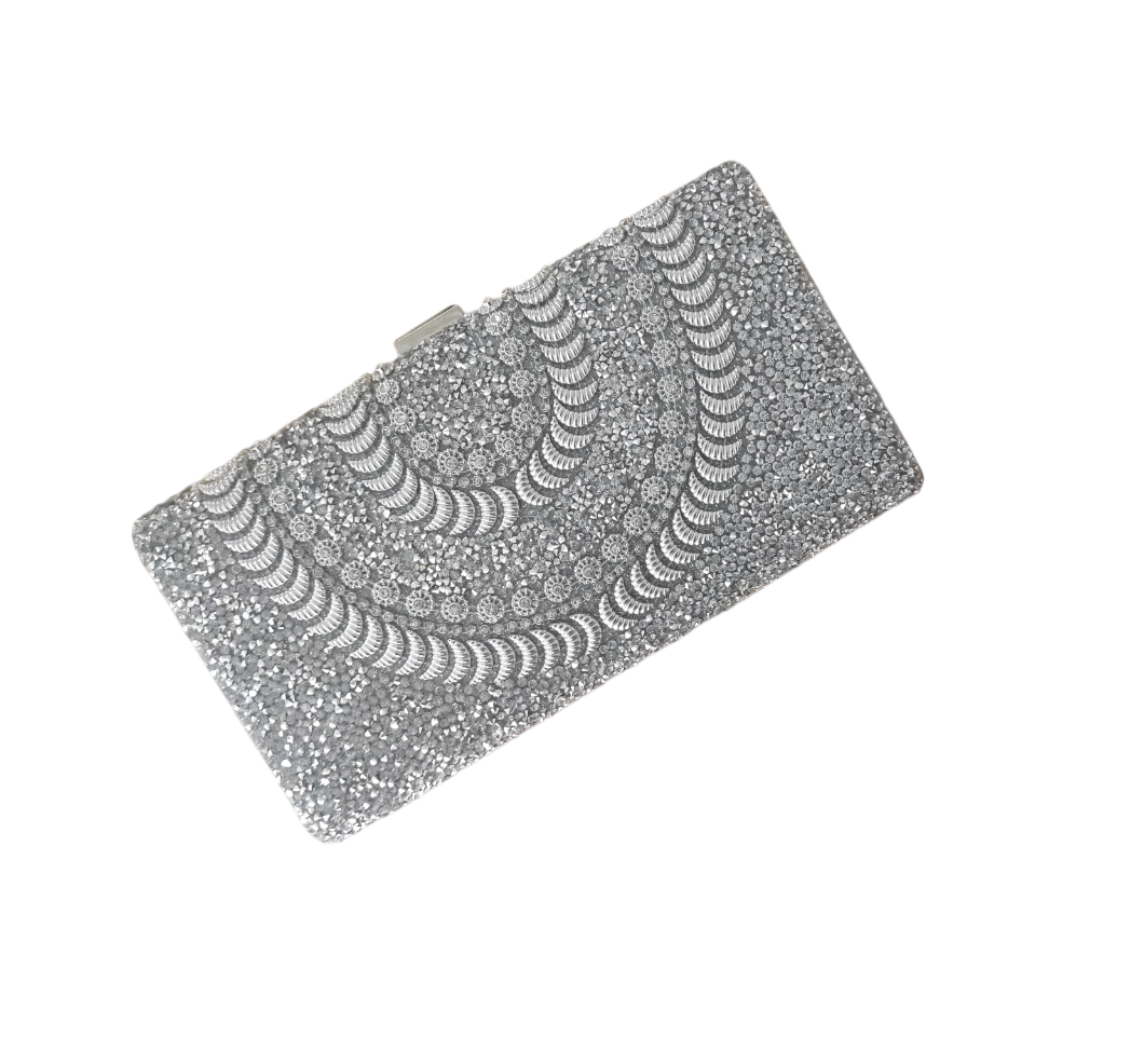 BOLSA PRATA BRILHOSA - MAXI (1) Bolsa clutch prata grande com brilho e pedraria luxo para festa
