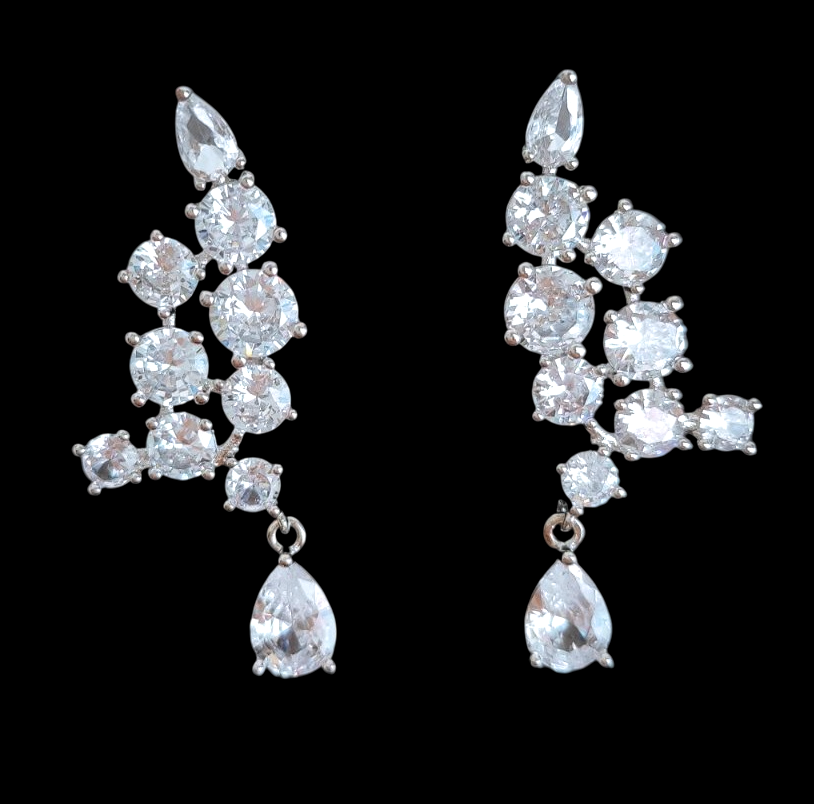 Brinco de zircônia luxo formato gota para noivas