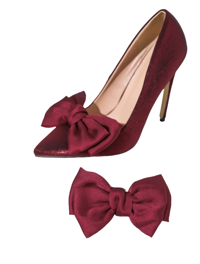 BROCHE SAPATO LAÇO MARSALA - S128 FUNDO BRANCO (2) Lacinho marsala Decorativo para Sapato - Broche Clip Removível