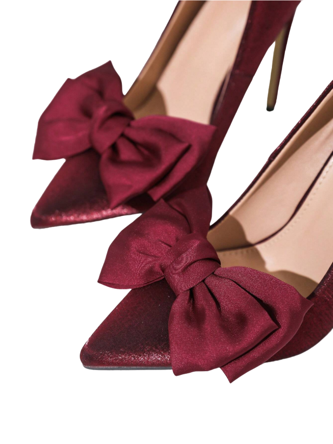 BROCHE SAPATO LAÇO MARSALA - S128 FUNDO BRANCO (5) Lacinho marsala Decorativo para Sapato - Broche Clip Removível