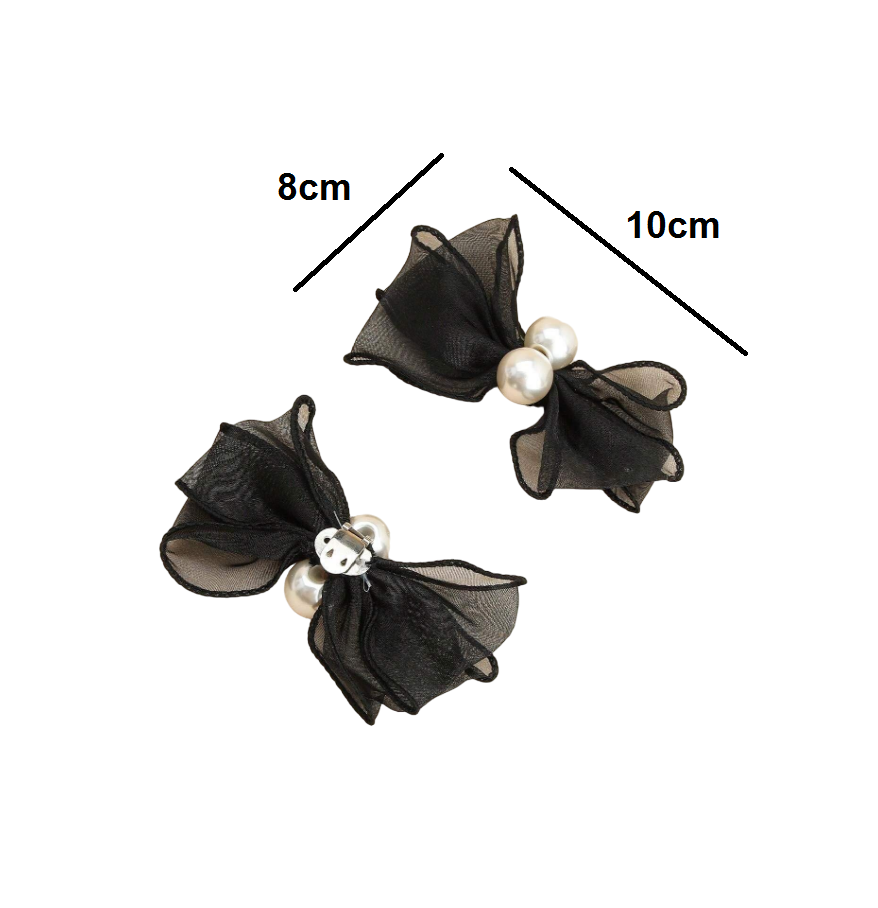Laço preto detalhe pérolas Decorativo para Sapato - Broche Clip Removível