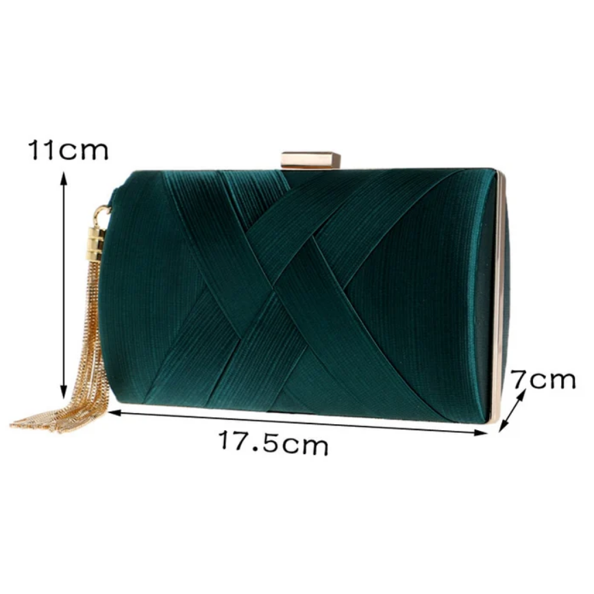 Bolsa clutch de festa verde esmeralda com detalhe de tassel luxo
