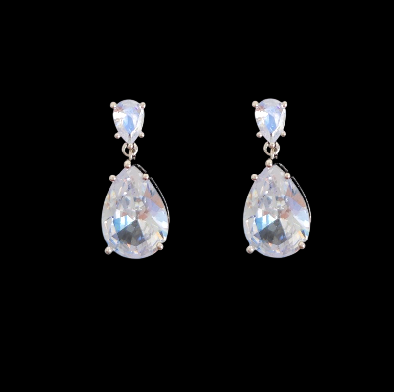 Brinco de zircônia luxo formato gota para noivas