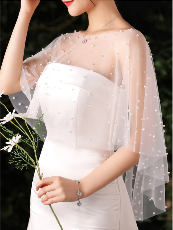 CAPA BOLERO PARA VESTIDO DE NOIVA (1) Bolero capa para vestido de noiva com aplicação de pérolas