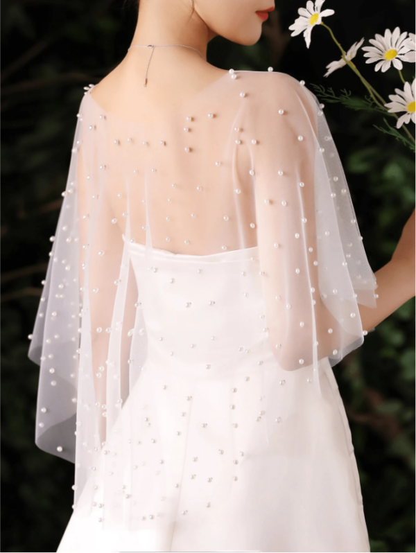 Bolero capa para vestido de noiva com aplicação de pérolas