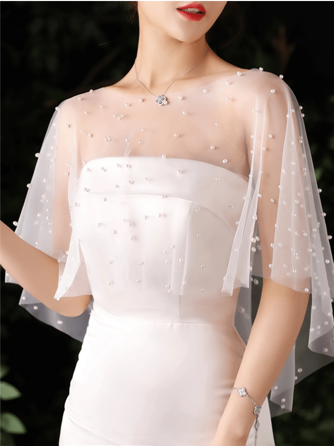 CAPA BOLERO PARA VESTIDO DE NOIVA (5) Bolero capa para vestido de noiva com aplicação de pérolas