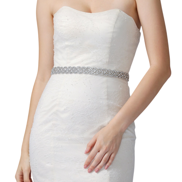 Cinto de pedraria com fita de organza para vestido de noiva branco