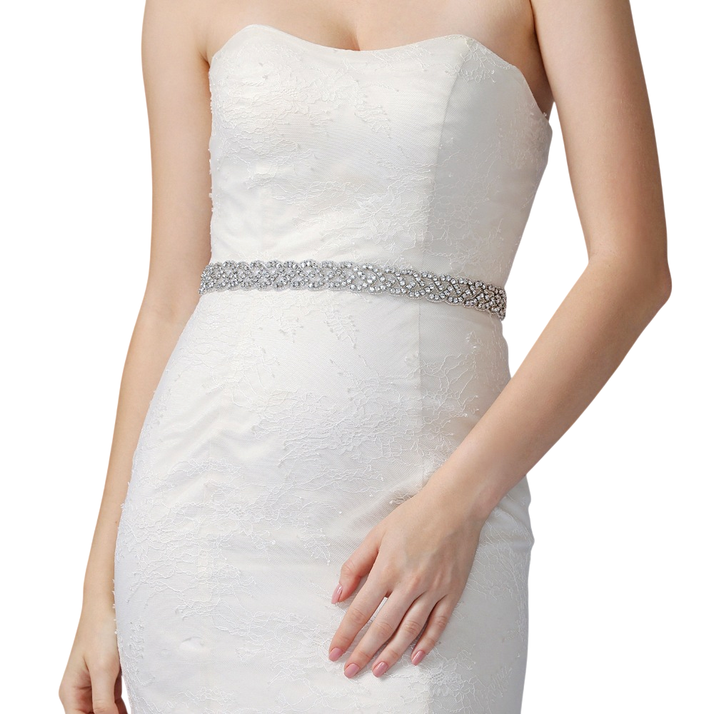 Cinto de pedraria com fita de organza para vestido de noiva branco