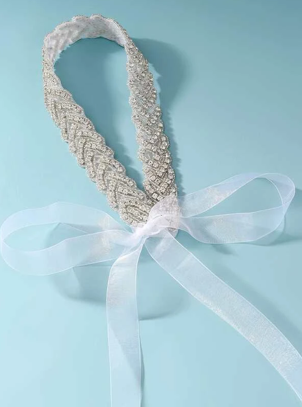 Cinto de pedraria com fita de organza para vestido de noiva
