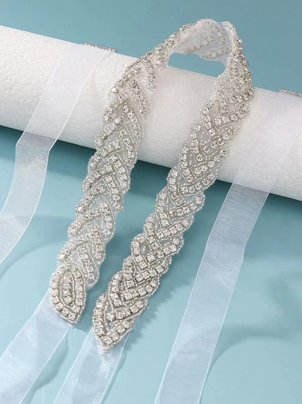 Cinto de pedraria com fita de organza para vestido de noiva