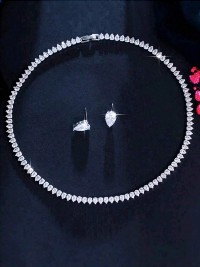 Conjunto riviera colar brinco de luxo com zircônias