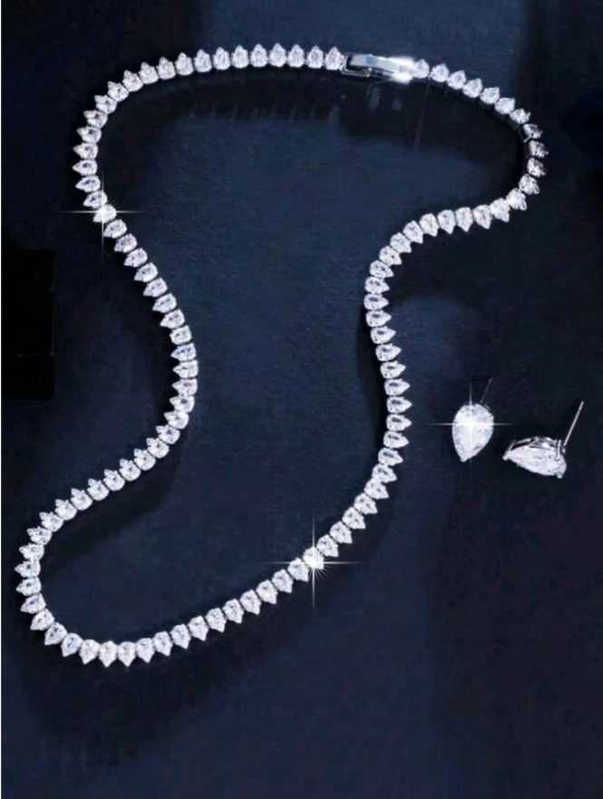 Conjunto riviera colar brinco de luxo com zircônias