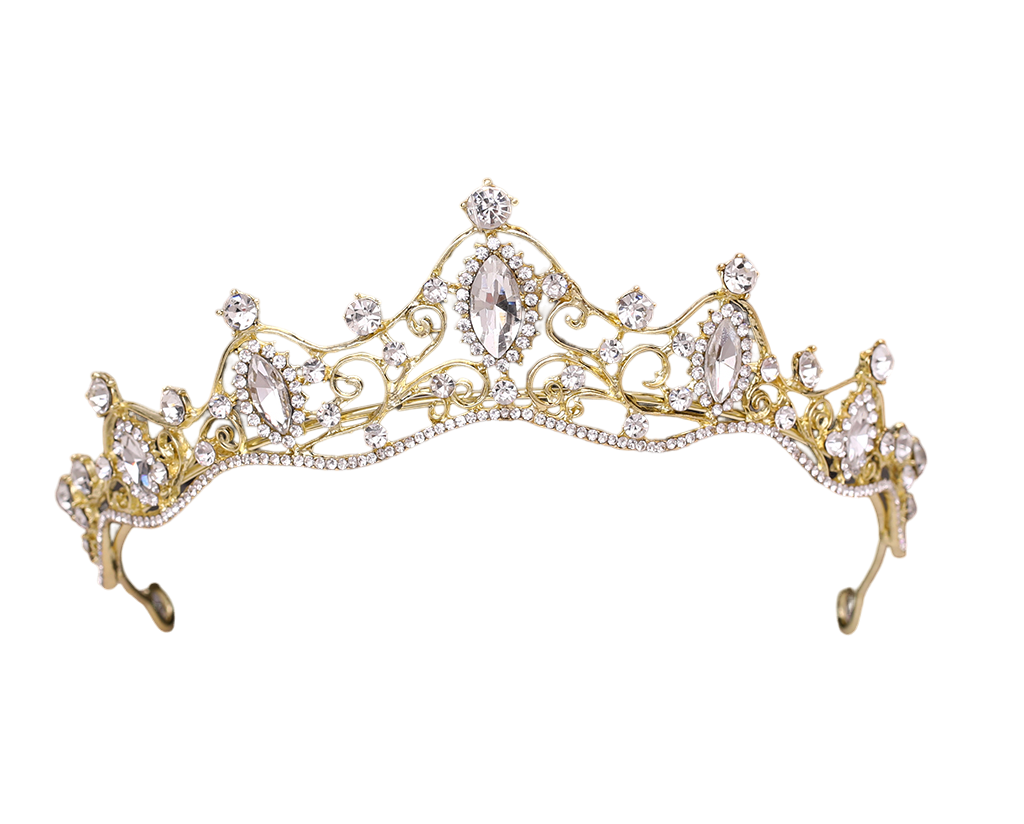 Coroa de noiva dourada luxo com cristais cravejados