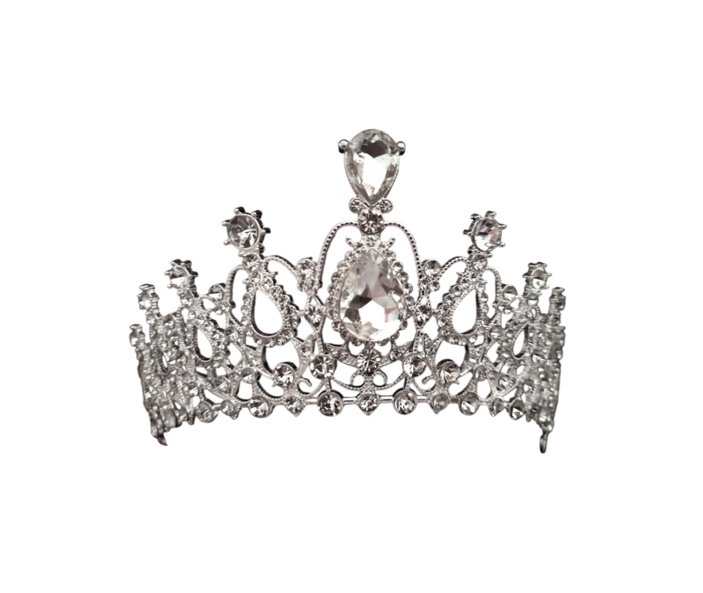 Coroa B383 Coroa de noiva alta 5,8cm com cristal gota central majestoso