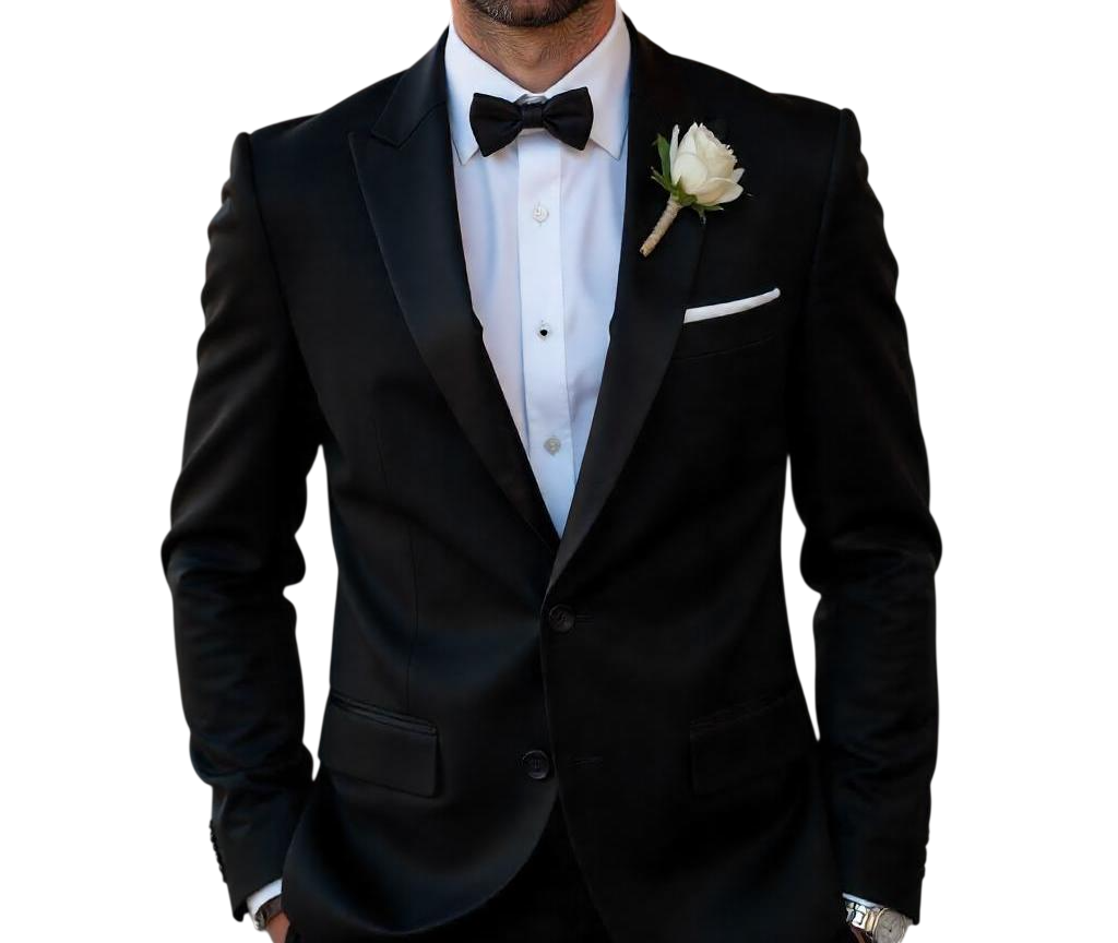 Flor de lapela para noivo permanente estilo toque real em terno preto