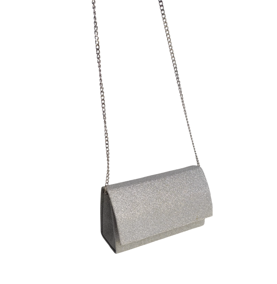 PRATA (2) Bolsa de festa prata com alça de corrente transversal