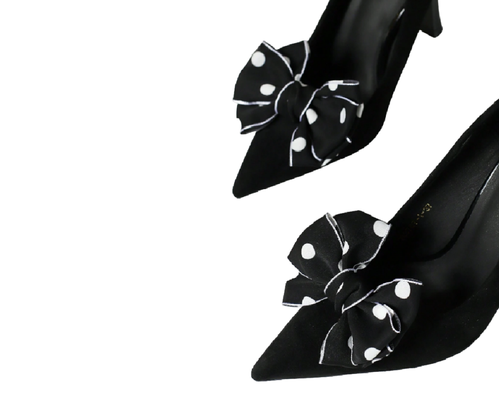 broche de sapato lacinho de bolinha preto e branco