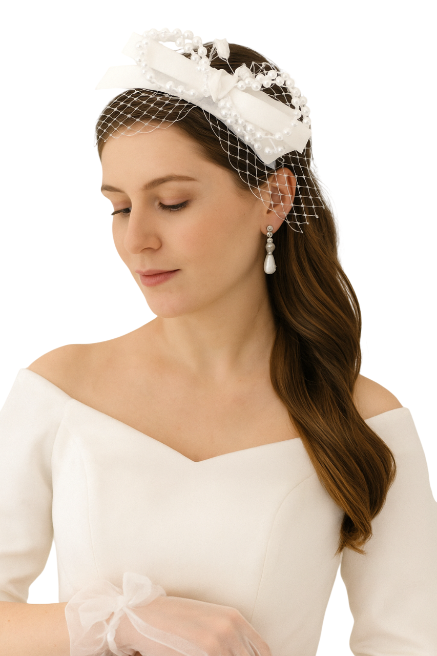 Tiara com voilette noiva branca estilo vintage