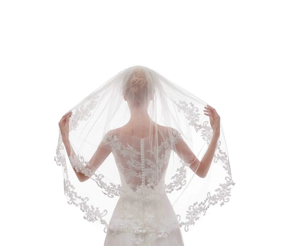 VÉU V105 (5) Véu de noiva duas camadas com volume e acabamento bordado luxo