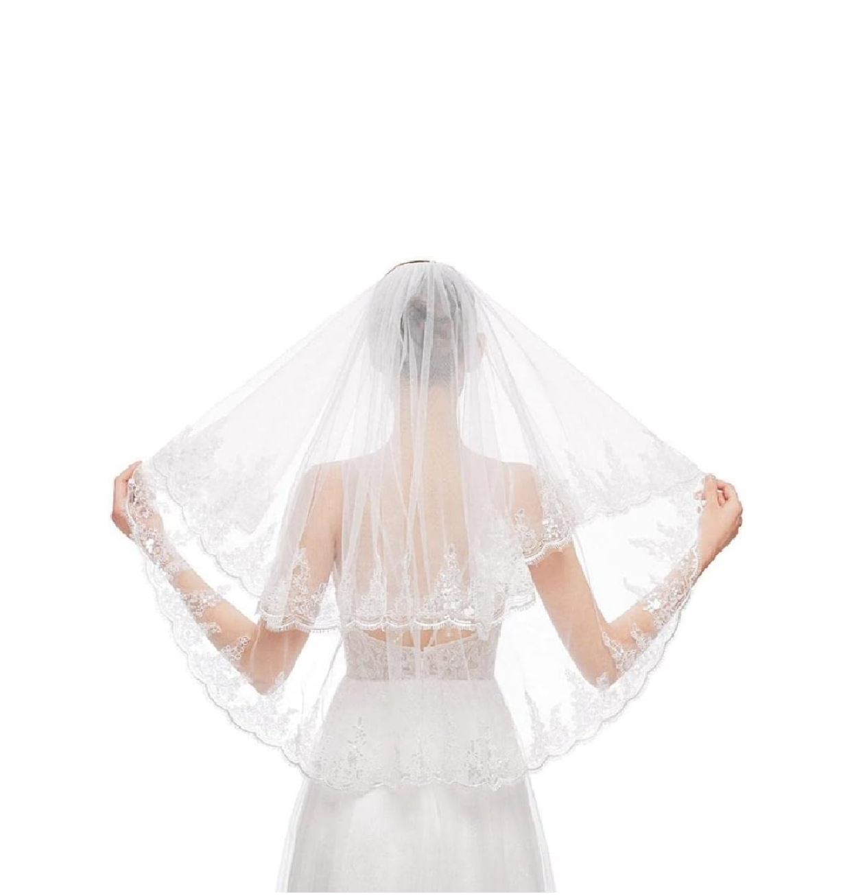 Véu de noiva com brilho de paetê na borda em tule transparente