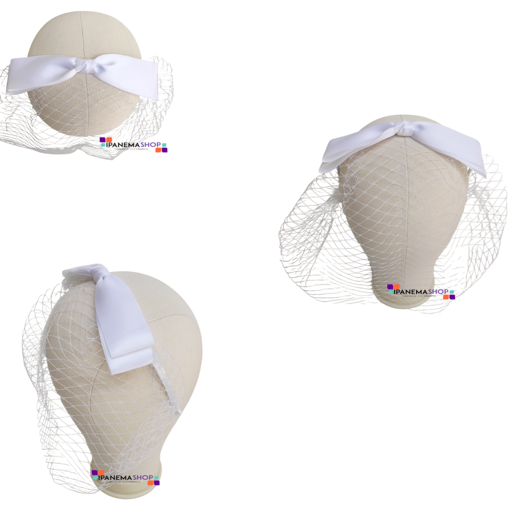 Tiara com voilette noiva branca estilo vintage