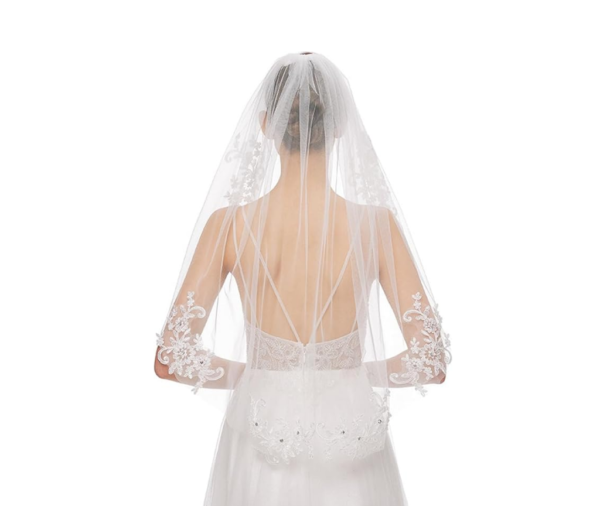 Véu de noiva curto 80cm com aplicação de cristais strass