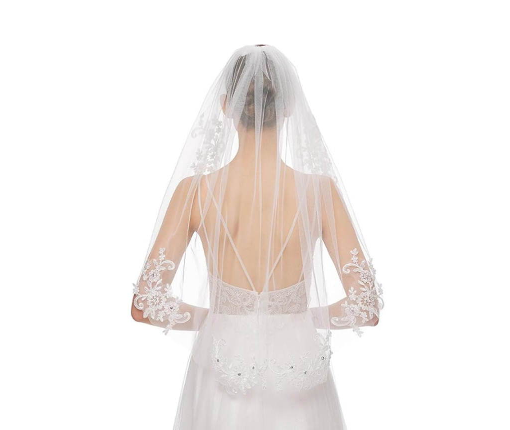 Véu V110 (1) 2 Véu de noiva curto 80cm com aplicação de cristais strass