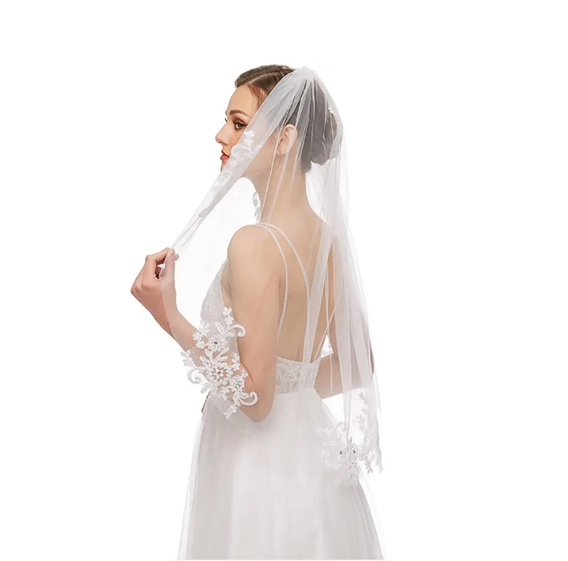 Véu V110 (2) Véu de noiva curto 80cm com aplicação de cristais strass