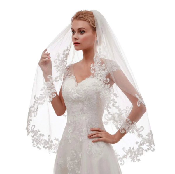 Véu de noiva duas camadas com volume e acabamento bordado luxo