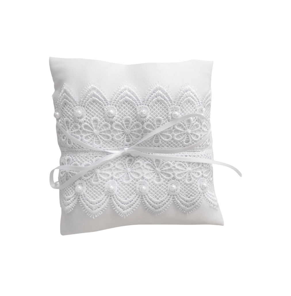 almofadinha porta alianças branca (2) Porta alianças almofadinha de cetim branca com laço para casamento
