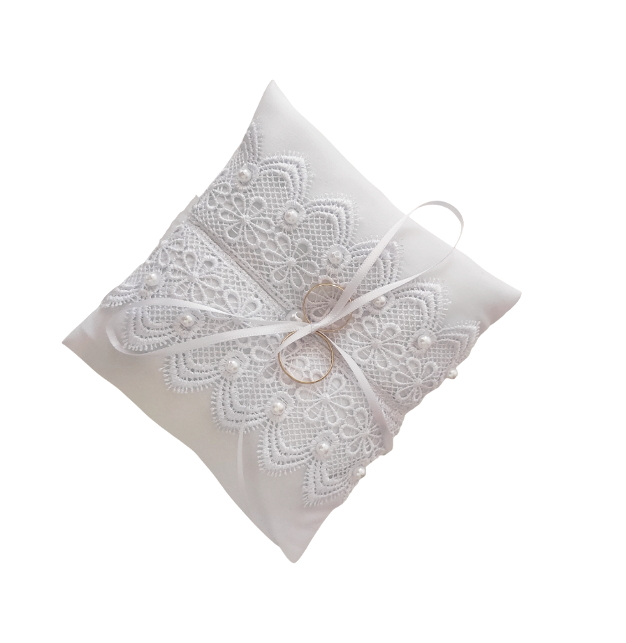 almofadinha porta alianças branca Porta alianças almofadinha de cetim branca com laço para casamento