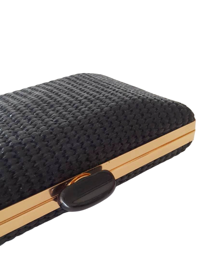 bolsa clutch preto palha (1) Bolsa clutch de palha para festa elegante com textura natural