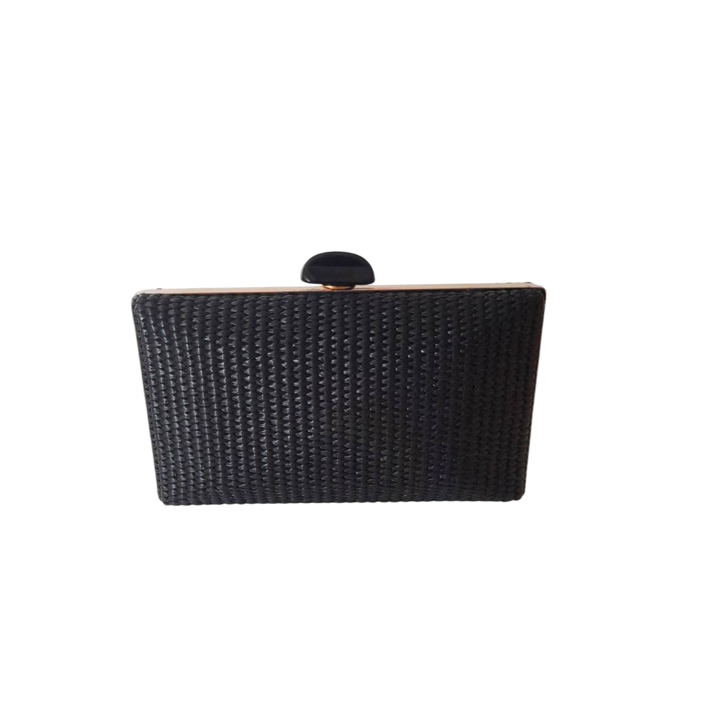 bolsa clutch preto palha (2) Bolsa clutch de palha para festa elegante com textura natural