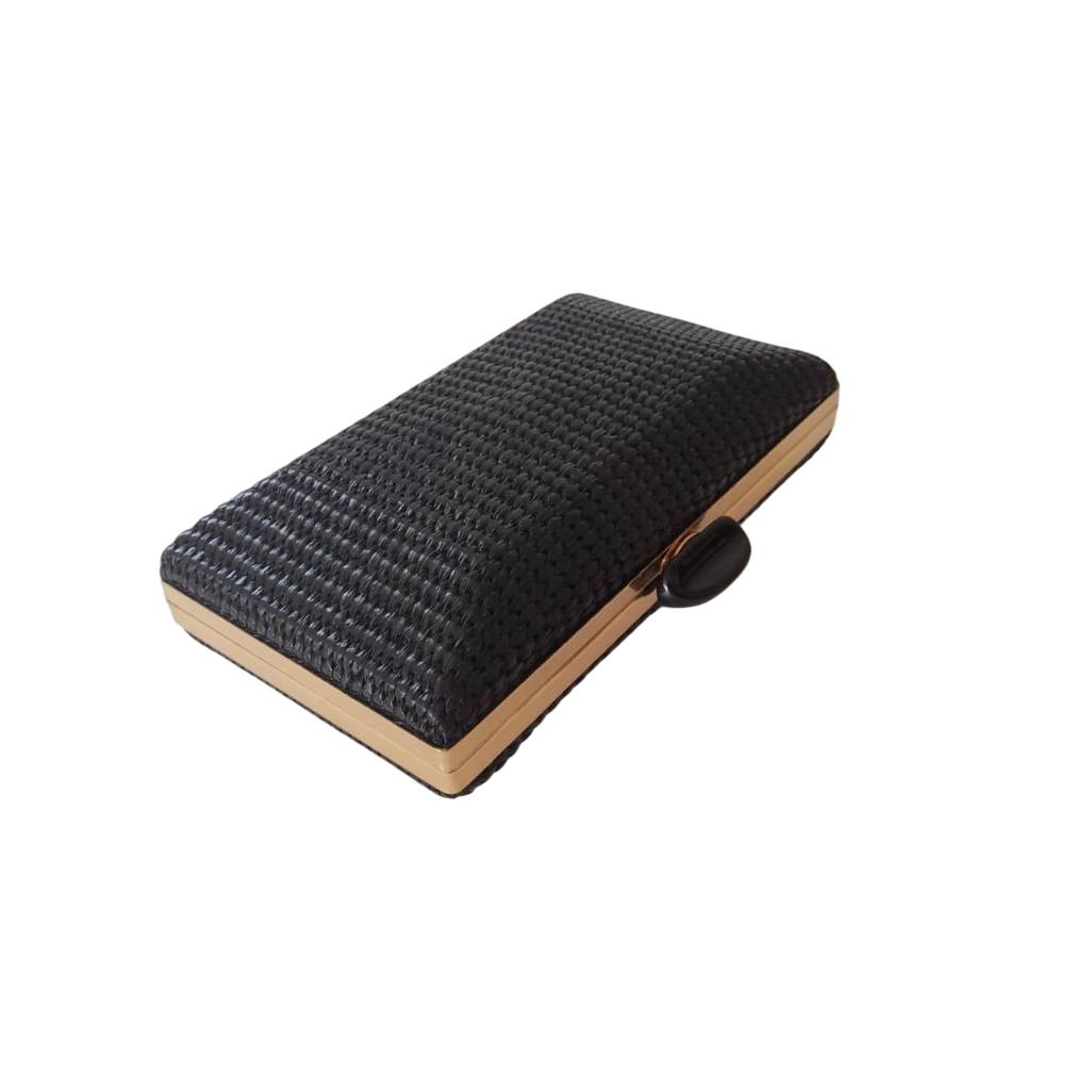 bolsa clutch preto palha (3) Bolsa clutch de palha para festa elegante com textura natural