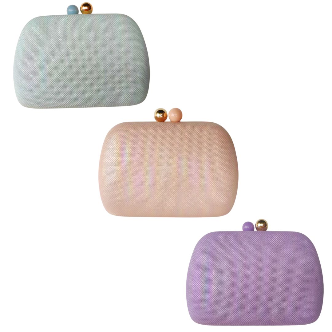 Bolsa clutch de festa holográfica rosa com brilho furta-cor