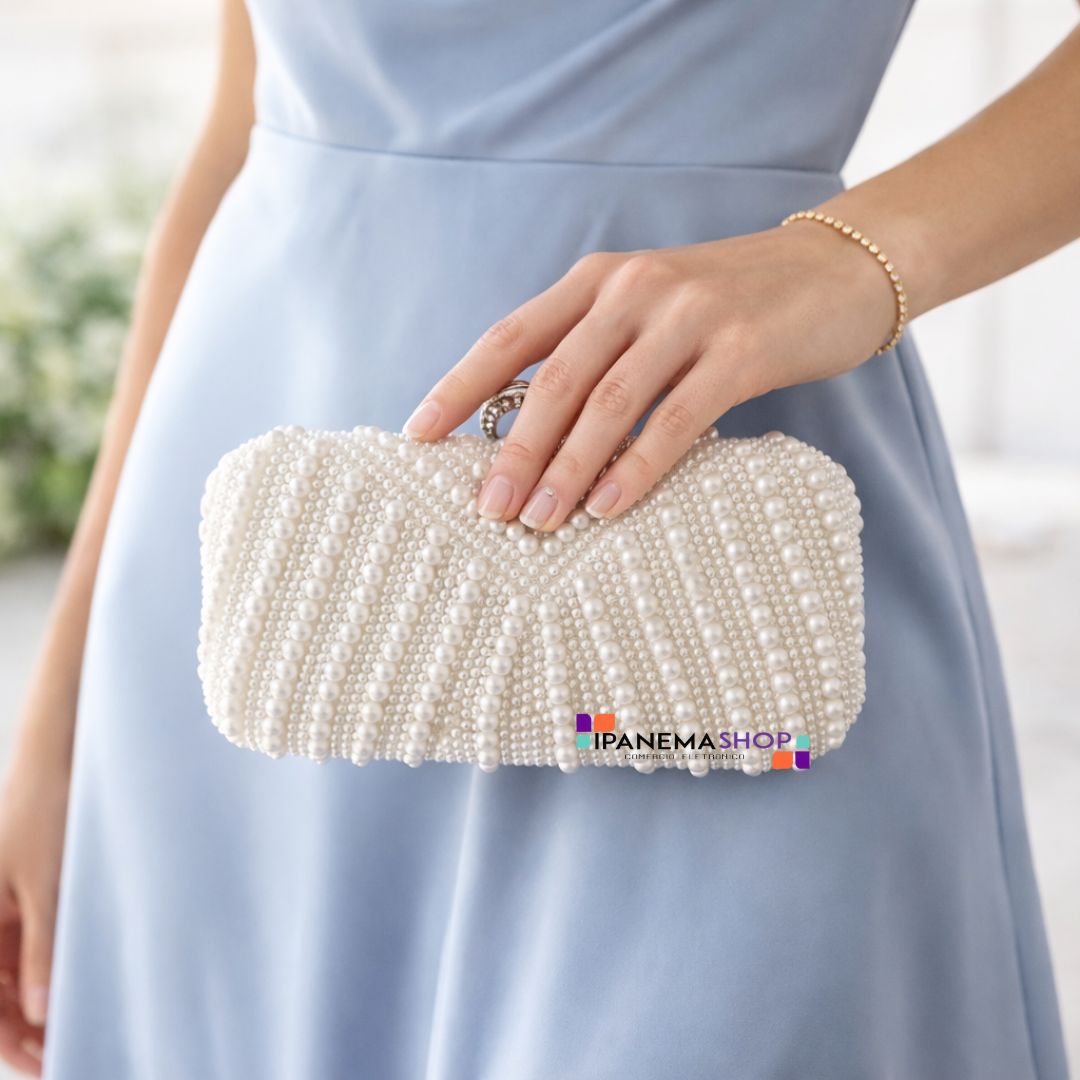 bolsa pérolas clutch IPANEMASHOP Bolsa clutch de pérolas branca luxo ideal para madrinha mãe dos noivos festa