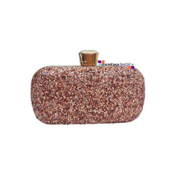 Bolsa clutch rosê com brilho intenso modelo joia para festa