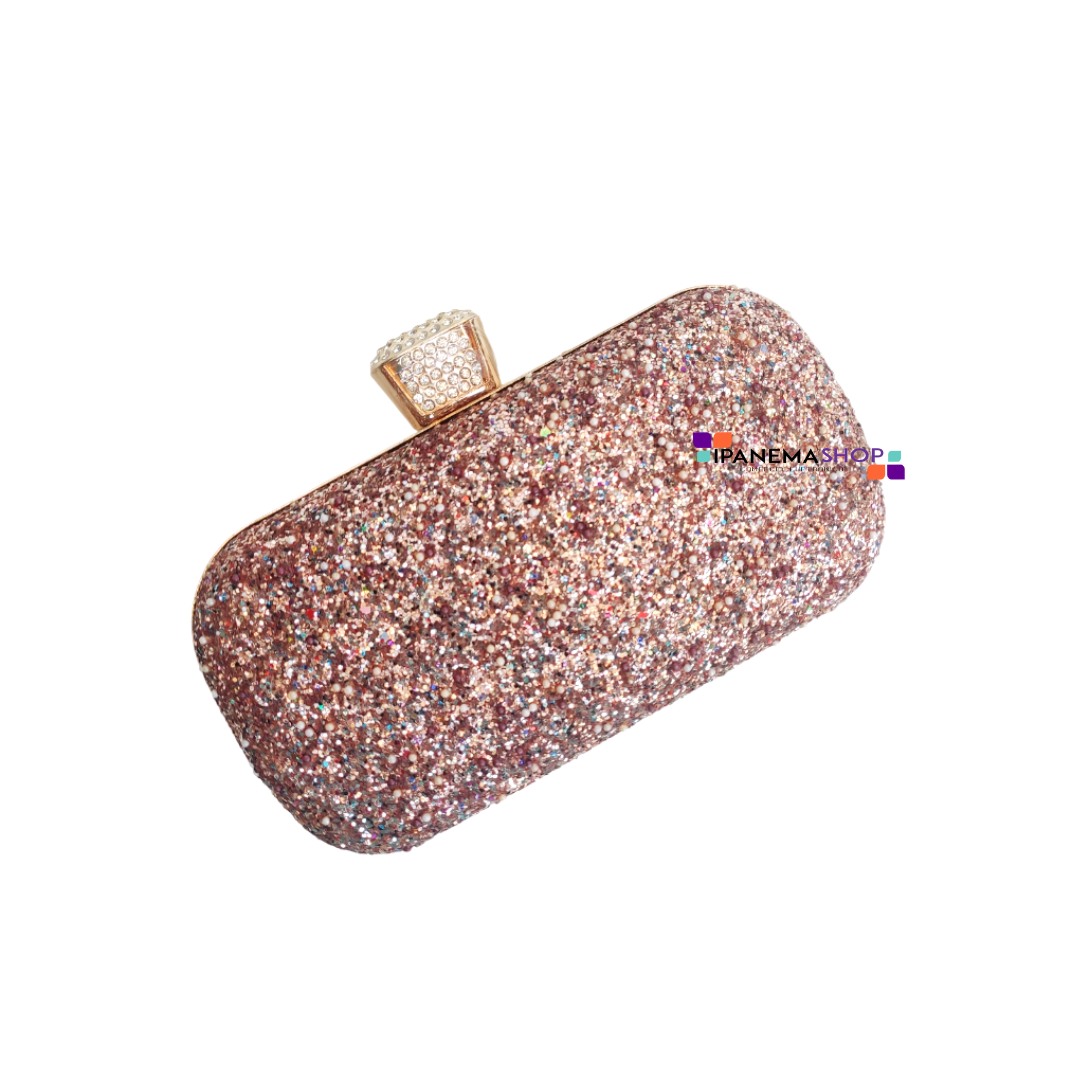 bolsa rosê (3) Mini bolsa clutch rosê brilhante elegante para casamento