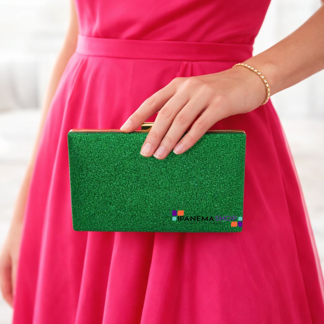 bolsa verde com brilhos (1) IPANEMASHOP Bolsa clutch verde brilhosa luxo para madrinha de casamento