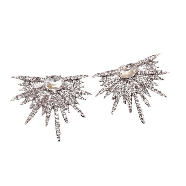 Brinco de festa estrela cravejado com cristal central prata