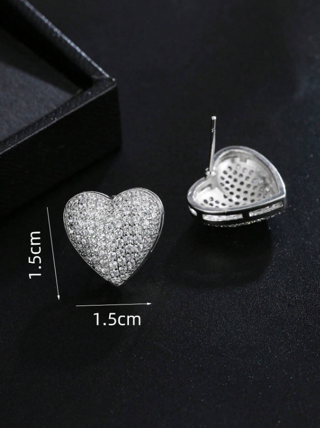 brinco br25 (6) Brinco de coração pequeno cravejado com zircônias luxo