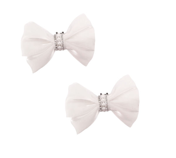 Laço para Sapato de Noiva - Broche Clip Removível Branco Detalhe Pérola e Brilho