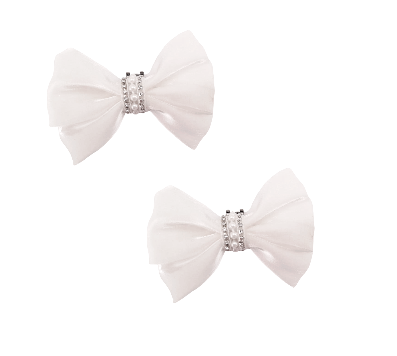 Laço para Sapato de Noiva - Broche Clip Removível Branco Detalhe Pérola e Brilho