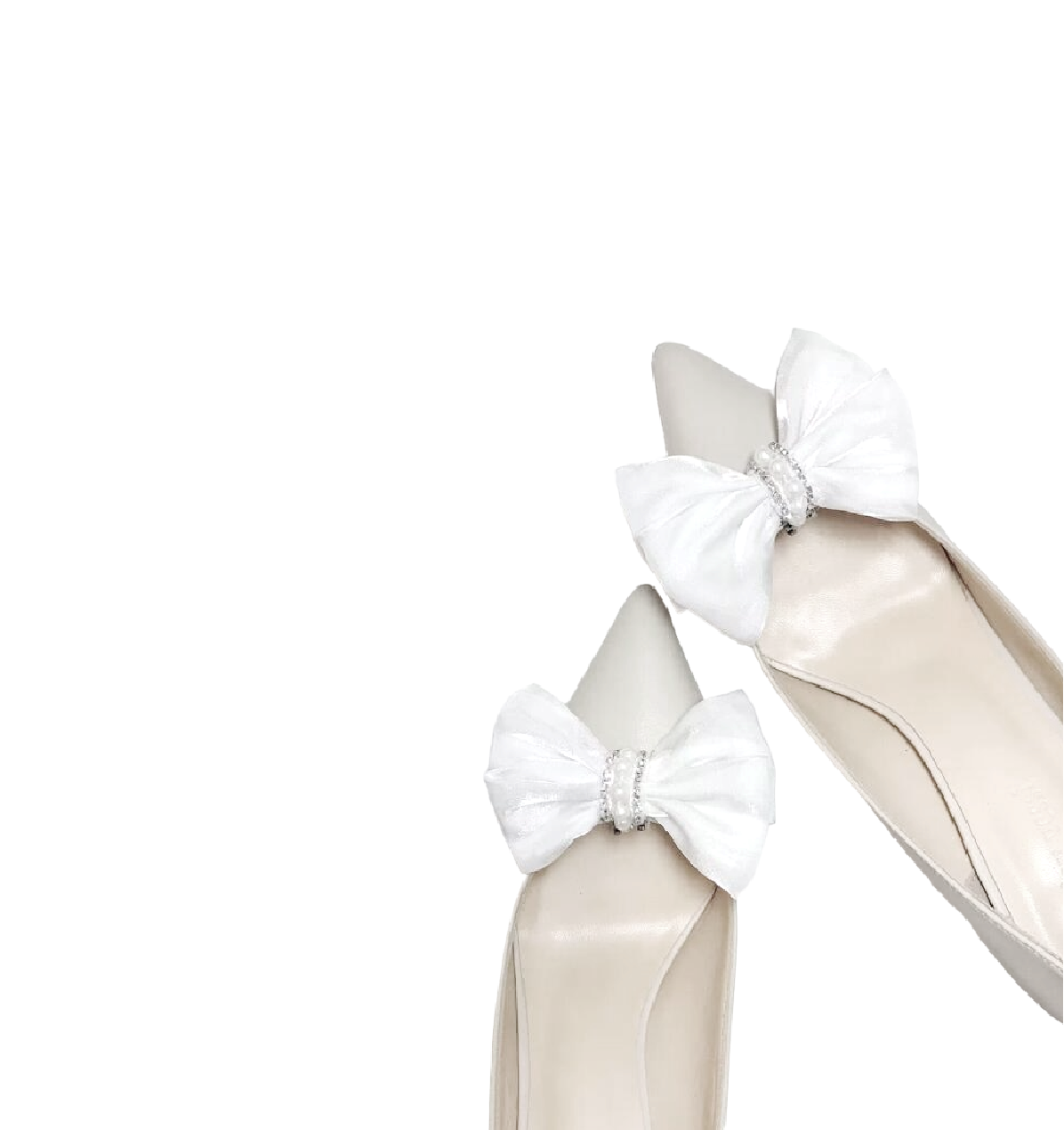 Laço para Sapato de Noiva - Broche Clip Removível Branco Detalhe Pérola e Brilho